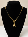 Initial Letter A 18K Gold Plated Stainless Steel Chain Necklace