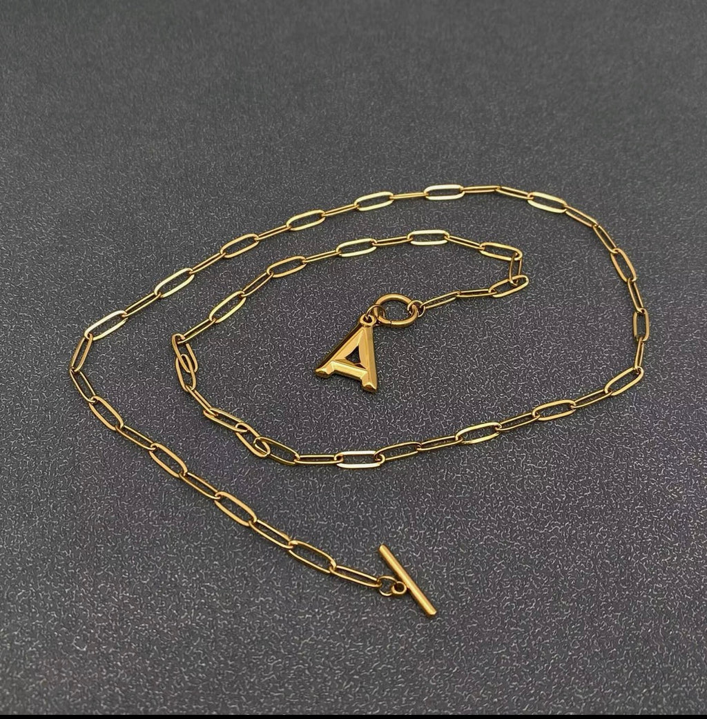 Initial Letter A 18K Gold Plated Stainless Steel Chain Necklace