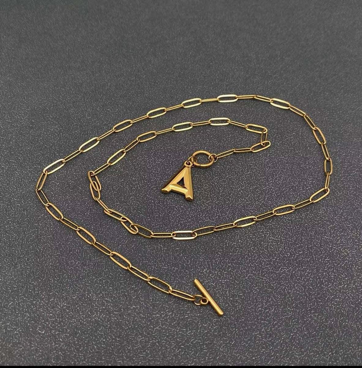 Initial Letter A 18K Gold Plated Stainless Steel Chain Necklace